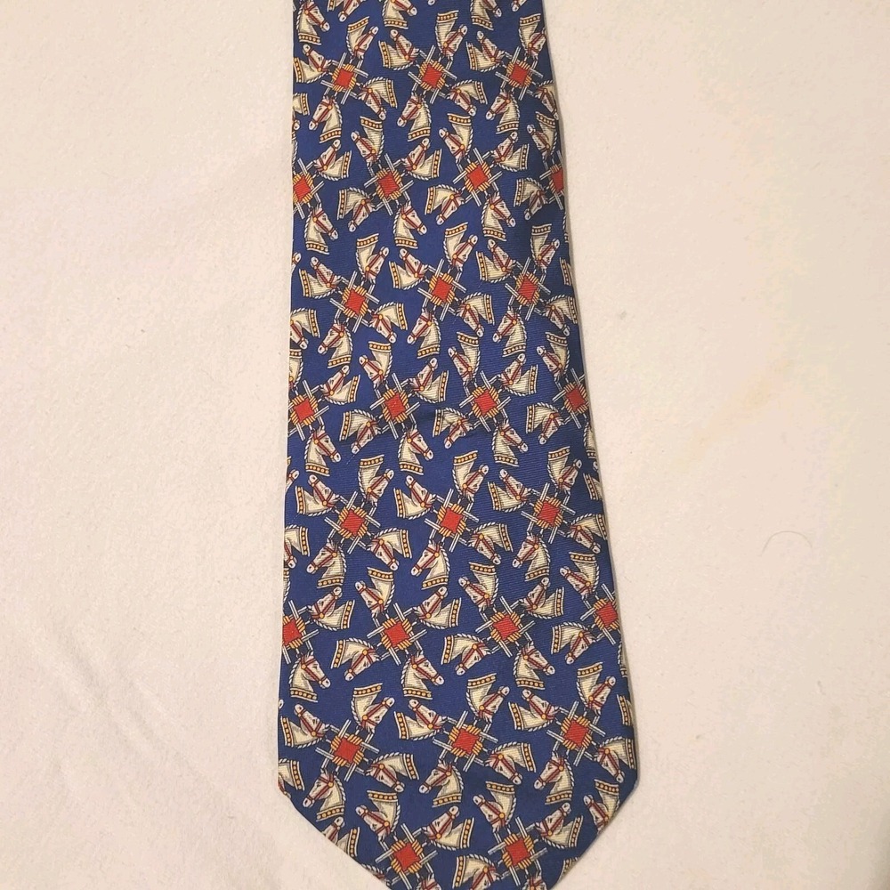 Vintage Aquascutum London Tie 100% Silk Blue Horse Chariot? England 3.75" × 58"
